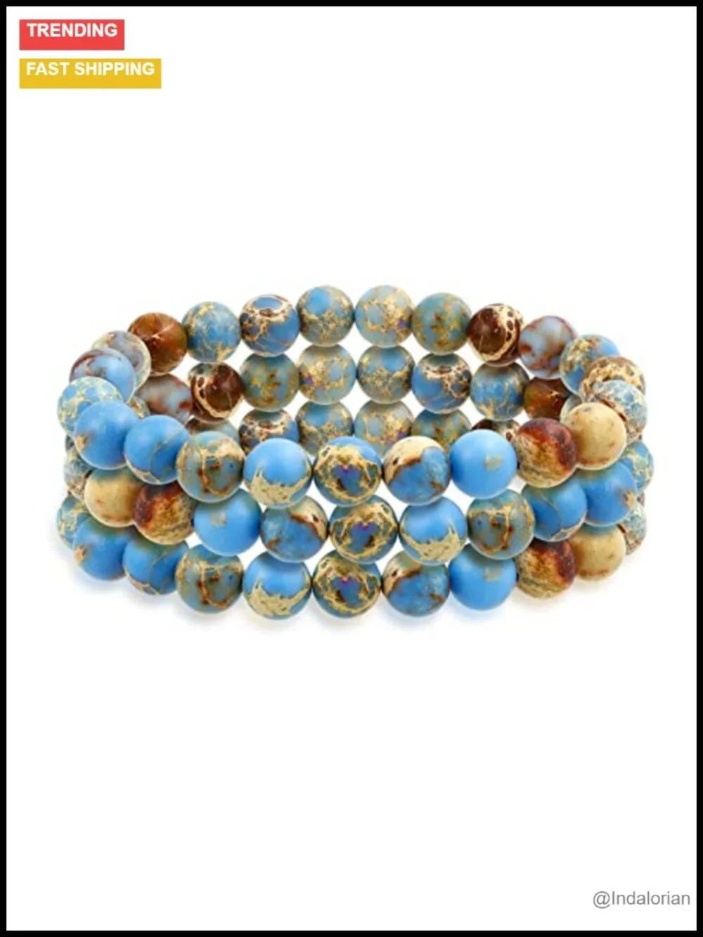 8MM Gemstone Ball Bead Stretch Bracelet Stackable Set of 3 Earth Jasper Stone